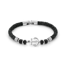 Load image into Gallery viewer, ATLANTE STAINLESS STEEL ECO LEATHER BRACELET 027507/063 ANCHOR BLACK AGATE