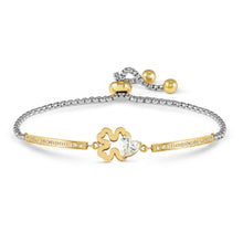 Load image into Gallery viewer, MILLELUCI REFINED BRACELET WITH CZ 028021/006 GOLD FOUR LEAF CLOVER WITH HEART CZ