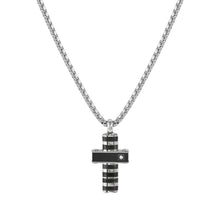 Load image into Gallery viewer, STRONG DIAMOND NECKLACE 028328/037 BLACK PVD CROSS & WHITE DIAMOND