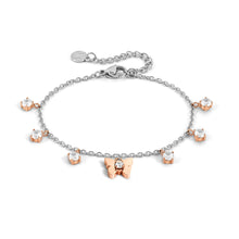 Load image into Gallery viewer, MYSOPHIE BRACELET 029904/010 ROSE GOLD BUTTERFLY & CZ PENDANTS