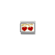 Load image into Gallery viewer, COMPOSABLE CLASSIC LINK 030207/55 RED HEART CHERRIES IN 18K GOLD & ENAMEL