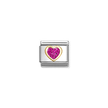 Load image into Gallery viewer, COMPOSABLE CLASSIC LINK 030220/09 HEART IN 18K GOLD & FUCHSIA GLITTER ENAMEL