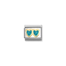 Load image into Gallery viewer, COMPOSABLE CLASSIC LINK 030220/12 DOUBLE HEART IN 18K GOLD & LIGHT BLUE GLITTER ENAMEL