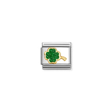 Load image into Gallery viewer, COMPOSABLE CLASSIC LINK 030220/18 FOUR-LEAF CLOVER IN 18K GOLD & GREEN GLITTER ENAMEL