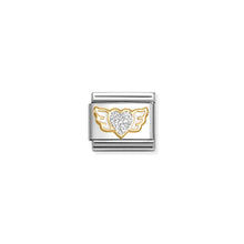 Load image into Gallery viewer, COMPOSABLE CLASSIC LINK 030220/23 HEART WITH WINGS IN 18K GOLD, WHITE & SILVER GLITTER ENAMEL