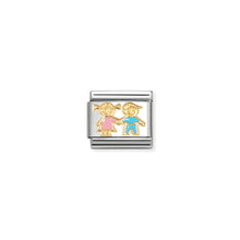 Load image into Gallery viewer, COMPOSABLE CLASSIC LINK 030272/92 BROTHER & SISTER IN 18K GOLD WITH ENAMEL