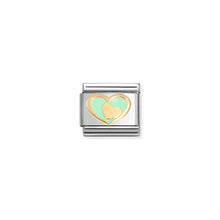 Load image into Gallery viewer, COMPOSABLE CLASSIC LINK 030283/29 GREEN HEART WITH GOLD HEART IN 18K GOLD & ENAMEL