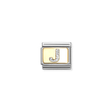Load image into Gallery viewer, COMPOSABLE CLASSIC LINK 030291/10 SILVER LETTER J IN 18K GOLD & GLITTER ENAMEL