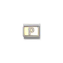 Load image into Gallery viewer, COMPOSABLE CLASSIC LINK 030291/16 SILVER LETTER P IN 18K GOLD & GLITTER ENAMEL