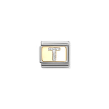 Load image into Gallery viewer, COMPOSABLE CLASSIC LINK 030291/20 SILVER LETTER T IN 18K GOLD & GLITTER ENAMEL