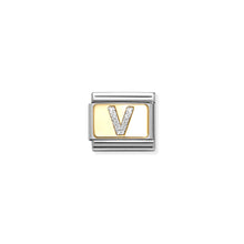 Load image into Gallery viewer, COMPOSABLE CLASSIC LINK 030291/22 SILVER LETTER V IN 18K GOLD & GLITTER ENAMEL