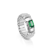 Load image into Gallery viewer, EXTENSION RING 048002/027 STAINLESS STEEL, SILVER WITH CZ & LARGE RECTANGLE GREEN CZ