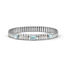 Load image into Gallery viewer, EXTENSION BRACELET 048113/015 STAINLESS STEEL, WHITE CZ & LARGE OVAL LIGHT BLUE TOPAZ