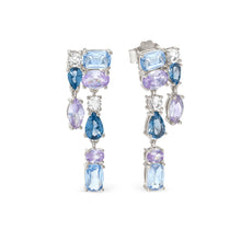 Load image into Gallery viewer, COLOUR WAVE DROP EARRINGS 149862/061 STERLING SILVER BLUE & LAVENDER CZ