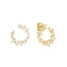Load image into Gallery viewer, COLOUR WAVE MINI EARRINGS 149888/020 GOLD CIRCULAR WHITE CZ STUDS