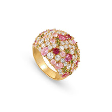 Load image into Gallery viewer, MOSAICA WIDE RING 241601/012 GOLD WITH PINK & GREEN CZ