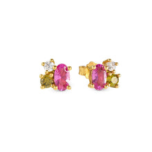 Load image into Gallery viewer, MOSAICA EARRINGS 241606/012 GOLD WITH PINK & GREEN CZ STUDS