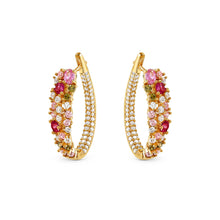 Load image into Gallery viewer, MOSAICA EARRINGS 241607/012 GOLD PINK & GREEN CZ OVAL HOOP