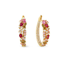 Load image into Gallery viewer, MOSAICA EARRINGS 241607/012 GOLD PINK & GREEN CZ OVAL HOOP