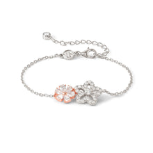 Load image into Gallery viewer, SWEETMADAME SILVER & ROSE GOLD BRACELET 242006/011 TWIN FLOWERS WHITE CZ