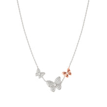 Load image into Gallery viewer, SWEETMADAME SILVER & ROSE GOLD NECKLACE 242010/041 TRIPLE BUTTERFLY WHITE CZ PENDANT