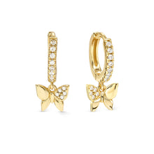Load image into Gallery viewer, PETIT SPARKLE EARRINGS 242305/042 GOLD BUTTERFLY CZ HOOPS