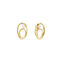 Load image into Gallery viewer, MY REBEL ART STUD EARRINGS 242811/055 ORGANIC GOLD OVAL & WHITE CZ