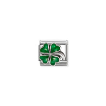 Load image into Gallery viewer, COMPOSABLE CLASSIC LINK 330204/42 GREEN FOUR LEAF CLOVER IN SILVER AND ENAMEL