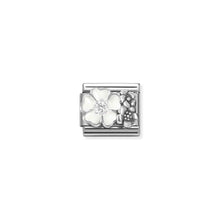 Load image into Gallery viewer, COMPOSABLE CLASSIC LINK 330325/01 FLOWERS WITH WHITE ENAMEL IN 925 SILVER & CZ