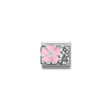 Load image into Gallery viewer, COMPOSABLE CLASSIC LINK 330325/02 FLOWERS WITH PINK ENAMEL IN 925 SILVER & CZ