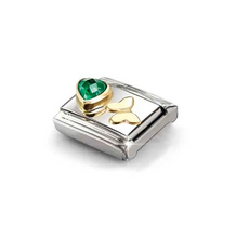 Load image into Gallery viewer, COMPOSABLE CLASSIC LINK 030613/15 GREEN CZ HEART & BUTTERFLY IN 18K GOLD