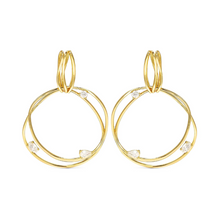 Load image into Gallery viewer, MY REBEL ART EARRINGS 242812/012 ORGANIC GOLD CIRCLE & WHITE CZ