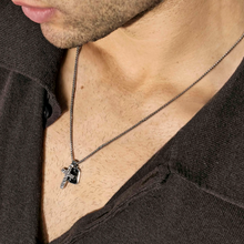 Load image into Gallery viewer, BOLD STEEL NECKLACE 133213/007 CROSS WITH CZ & BLACK ENAMEL