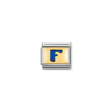Load image into Gallery viewer, COMPOSABLE CLASSIC LINK 030201/06 BLUE LETTER F IN 18K GOLD & ENAMEL