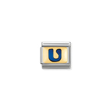 Load image into Gallery viewer, COMPOSABLE CLASSIC LINK 030201/21 BLUE LETTER U IN 18K GOLD & ENAMEL