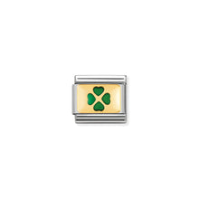 Load image into Gallery viewer, COMPOSABLE CLASSIC LINK 030206/27 GREEN FOUR-LEAF CLOVER IN 18K GOLD & ENAMEL