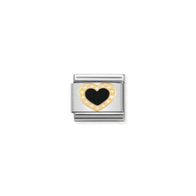 Load image into Gallery viewer, COMPOSABLE CLASSIC LINK 030283/02 BLACK HEART WITH DOTS 18K GOLD AND ENAMEL