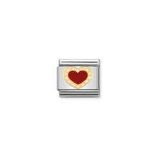 Load image into Gallery viewer, COMPOSABLE CLASSIC LINK 030283/04 RED HEART WITH WHITE DOTS 18K GOLD AND ENAMEL