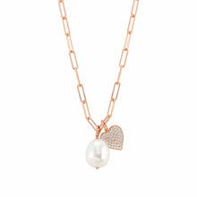 Load image into Gallery viewer, WHITE DREAM WHITE BAROQUE PEARL & ROSE GOLD CHAIN NECKLACE 148703/022 WITH CZ HEART