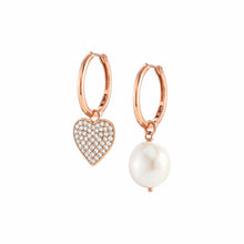 Load image into Gallery viewer, WHITE DREAM WHITE BAROQUE PEARL ROSE GOLD EARRINGS 148705/022 WITH CZ HEART