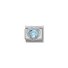 Load image into Gallery viewer, COMPOSABLE CLASSIC LINK 330603/006 LIGHT BLUE FACETED HEART CZ WITH TWIST DETAIL IN 925 SILVER