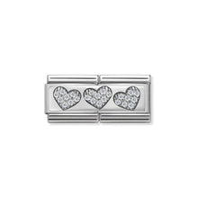 Load image into Gallery viewer, COMPOSABLE CLASSIC DOUBLE LINK 330732/02 THREE HEARTS WITH CZ IN 925 SILVER