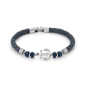ATLANTE STAINLESS STEEL ECO LEATHER BRACELET 027507/062 ANCHOR SODALITE