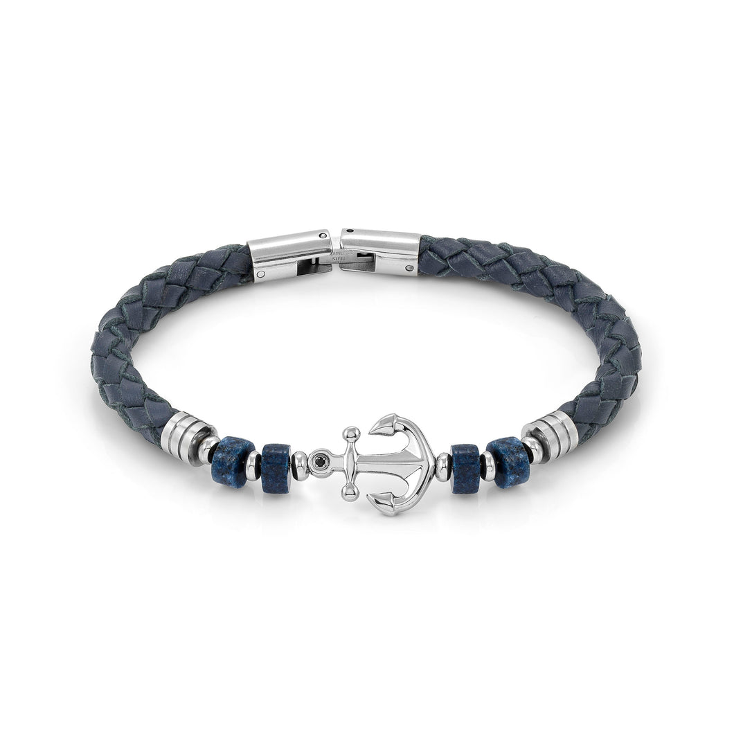 ATLANTE STAINLESS STEEL ECO LEATHER BRACELET 027507/062 ANCHOR SODALITE