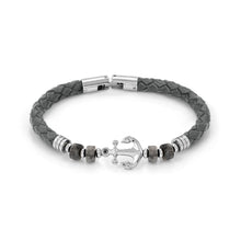 Load image into Gallery viewer, ATLANTE STAINLESS STEEL ECO LEATHER BRACELET 027507/064 ANCHOR GREY JASPER
