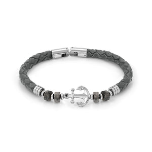 ATLANTE STAINLESS STEEL ECO LEATHER BRACELET 027507/064 ANCHOR GREY JASPER