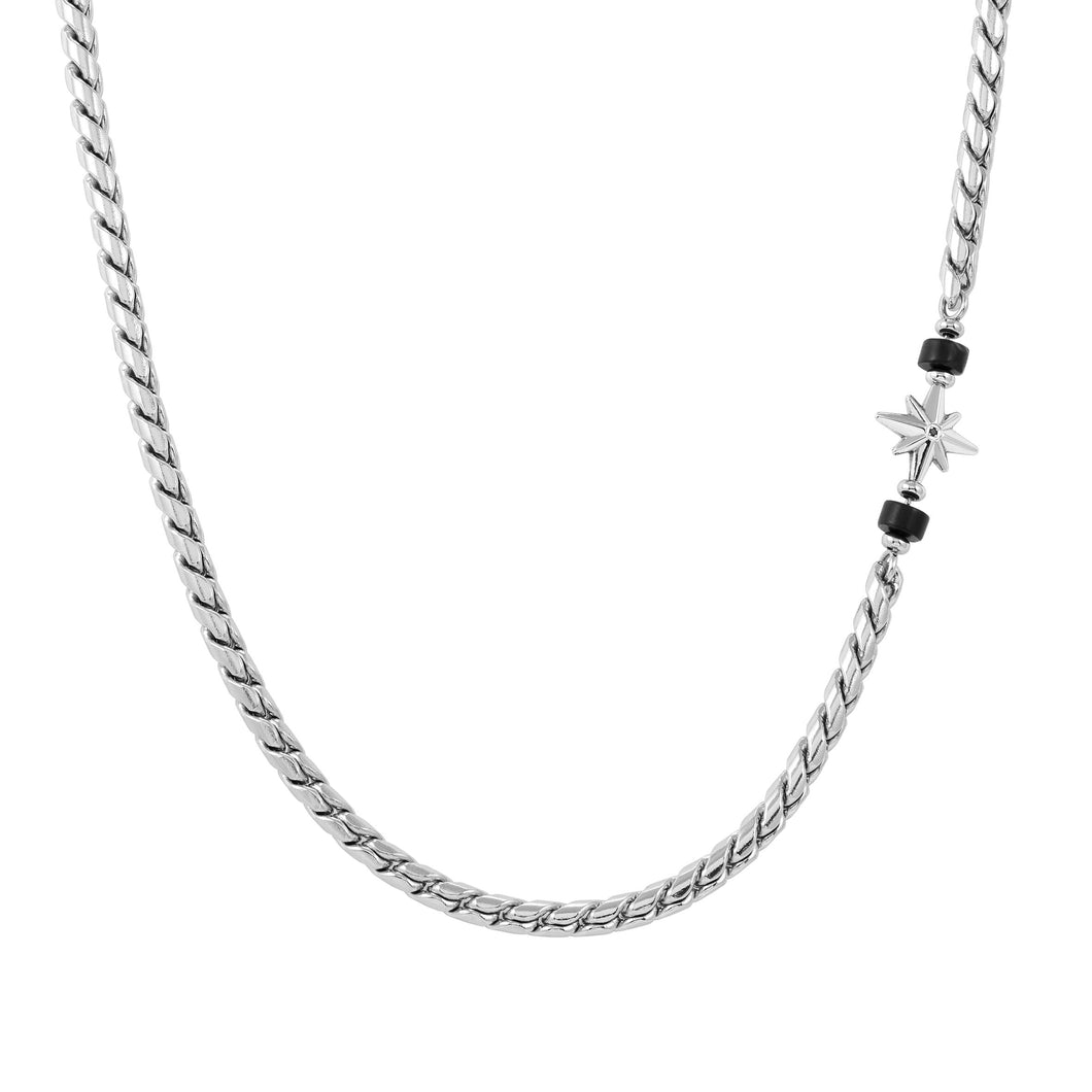 ATLANTE STAINLESS STEEL NECKLACE 027508/060 WIND ROSE BLACK AGATE