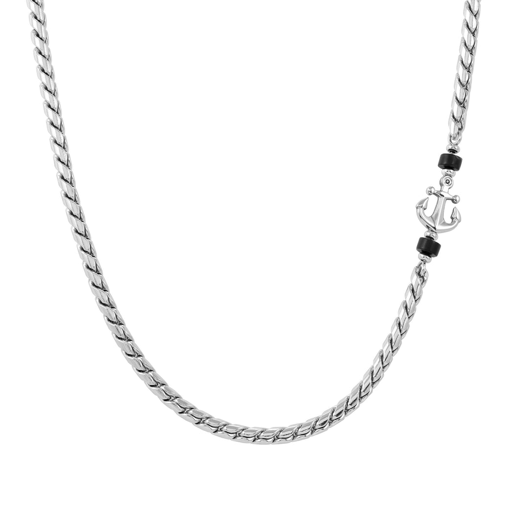 ATLANTE STAINLESS STEEL NECKLACE 027508/063 ANCHOR BLACK AGATE