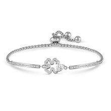 Load image into Gallery viewer, MILLELUCI REFINED BRACELET WITH CZ 028019/006 SILVER FOUR LEAF CLOVER WITH HEART CZ
