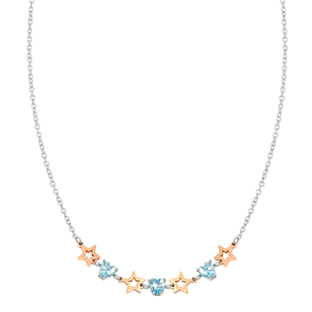 PRINCIPESSINA NECKLACE 029601/023 ROSE GOLD STAR WITH BLUE CZ HEARTS